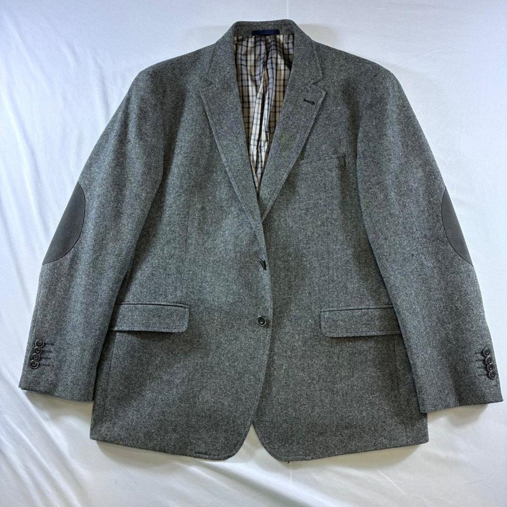 Jos A Bank 1906 Wool Tweed Blazer Grey Elbow Patches Sport Coat 42 Short Mens